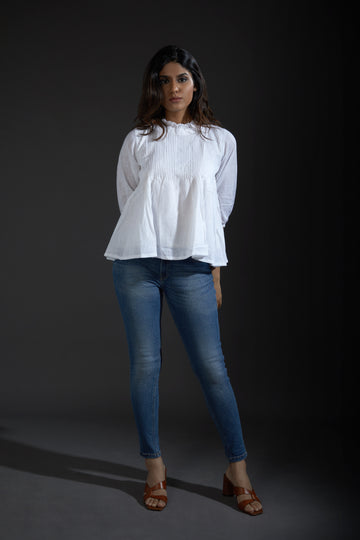 Pintuck top - White